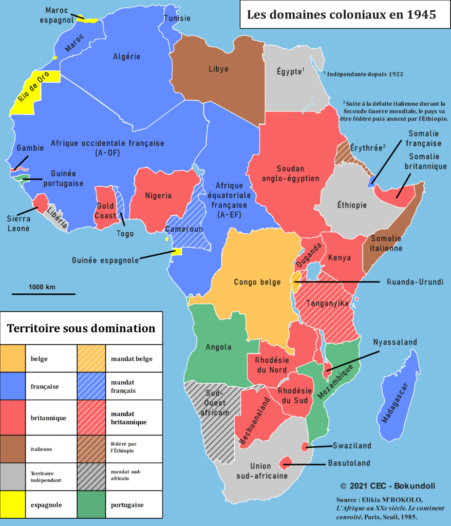 Carte de l’Afrique en 1945 - Bokundoli